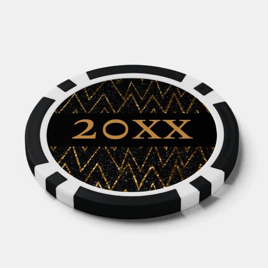 Sparkling Black & Chevron | Custom Gold Nieuwjaar Poker Chips (Enkel)
