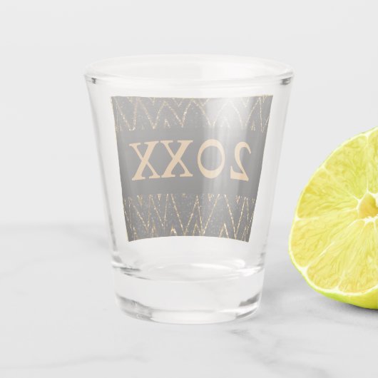Sparkling Black & Chevron | Custom Gold Nieuwjaar Shot Glas (Achterkant)