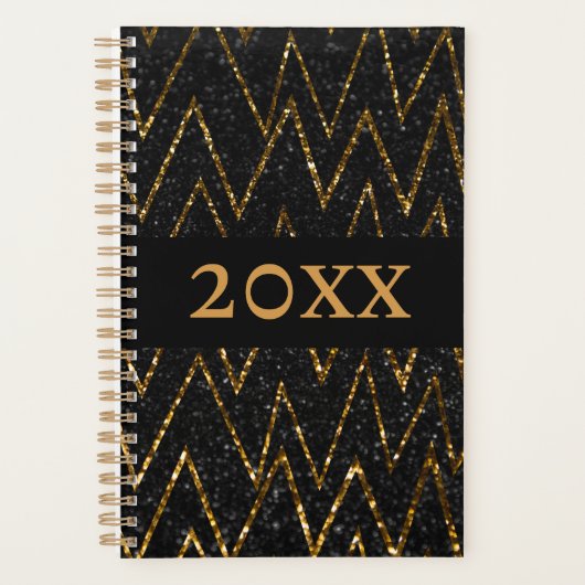Sparkling Black Gold Chevron Nieuwjaar Planner (Voorkant)