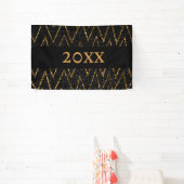 Sparkling Black Gold Chevron Nieuwjaarstelling Spandoek (Insitu)