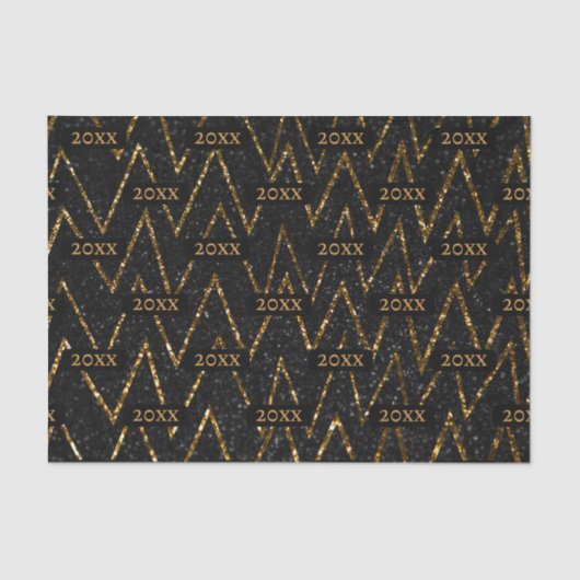 Sparkling Black Gold Chevron Nieuwjaarsverpakking Tissuepapier (Voorkant)
