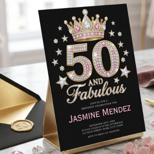 Sparkling Black Pink Glam 50 & Fabulous Verjaardag Kaart