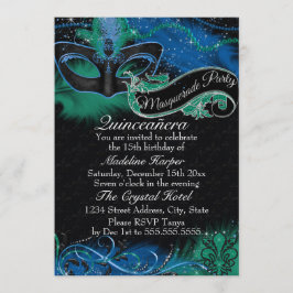 Sparkling Blauw & Groen Masker Masquerade Quincean Kaart