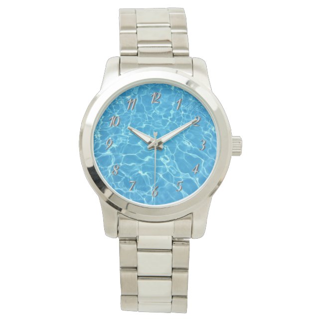 Sparkling Blauw Zwembad Blauw Water Horloge (Voorkant)
