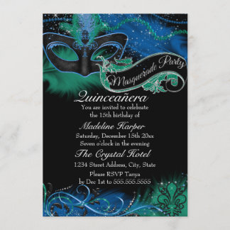 Sparkling Blauwe & Groene Masker Masquerade Quince Kaart