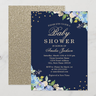 Sparkling bloem blauw goud jongen baby shower kaart