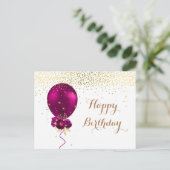 Sparkling bloem Happy Birthday ballon Briefkaart (Staand voorkant)