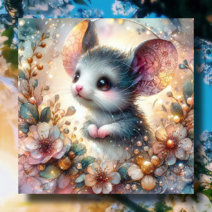 Sparkling Bloemige Pastel Lente Muis Pasen Feestdagenkaart