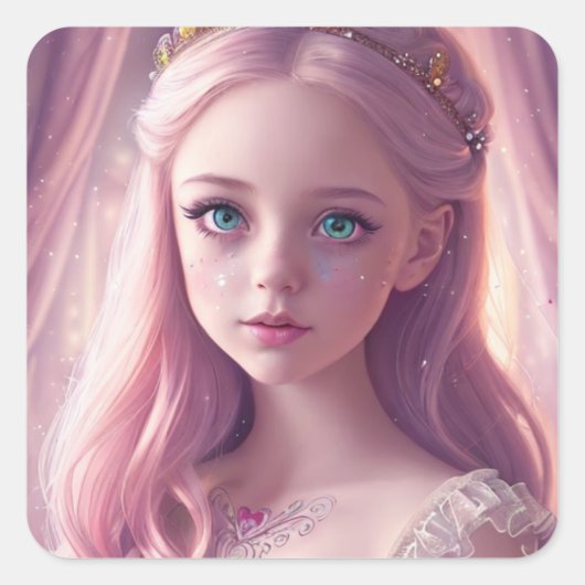 Sparkling Blue Eyed Prinses Meisje Vierkante Sticker (Voorkant)