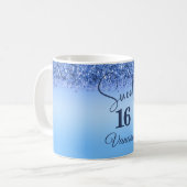 Sparkling Blue Faux Glitter Sweet 16 Coffee Mok (Voorkant links)