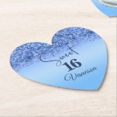 Sparkling Blue Faux Glitter Sweet 16 Party Kartonnen Onderzetters (Gekanteld)