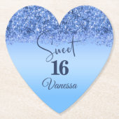 Sparkling Blue Faux Glitter Sweet 16 Party Kartonnen Onderzetters (Voorkant)