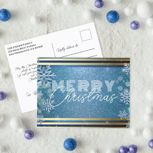 Sparkling Blue Frosty Winter Wonderland Kerstmis Feestdagenkaart