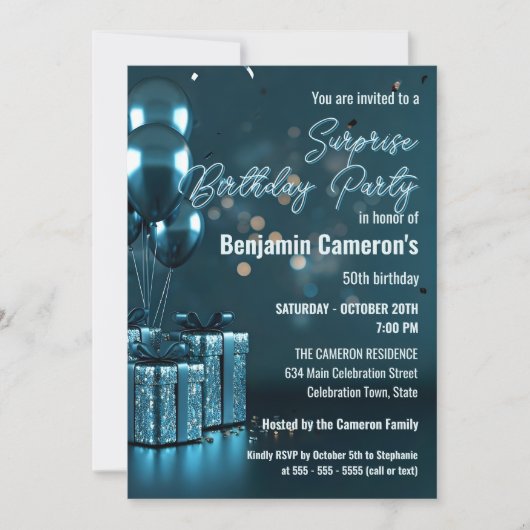 Sparkling Blue Glam 50e verrassingsverjaardagsfees Kaart (Voorkant)