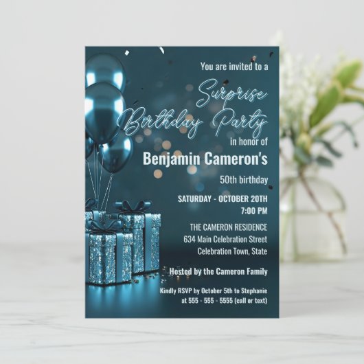 Sparkling Blue Glam 50e verrassingsverjaardagsfees Kaart (Staand voorkant)