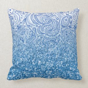 Sparkling Blue Glitter &  paisley Ombre Kussen