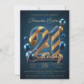 Sparkling Blue Gold Stripes Balloons 21e verjaarda Kaart (Voorkant)