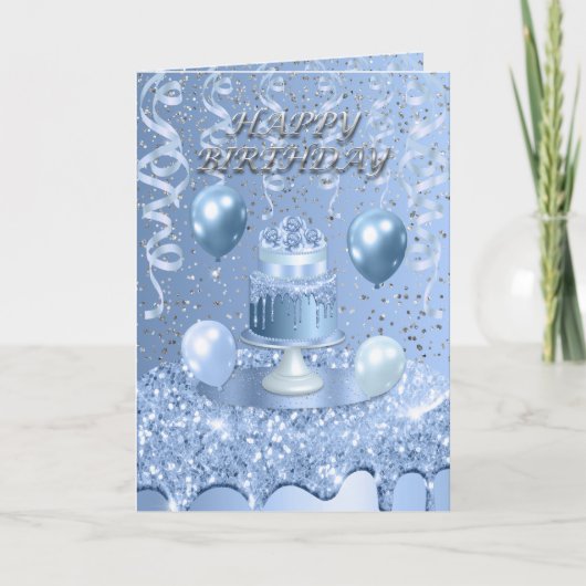 Sparkling Blue verjaardagstaart uitnodiging (Voorkant)