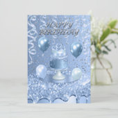 Sparkling Blue verjaardagstaart uitnodiging (Staand voorkant)