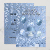 Sparkling Blue verjaardagstaart uitnodiging (Voorkant / Achterkant)