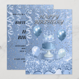 Sparkling Blue verjaardagstaart uitnodiging