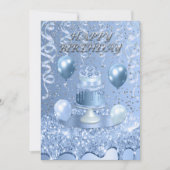 Sparkling Blue verjaardagstaart uitnodiging (Voorkant)
