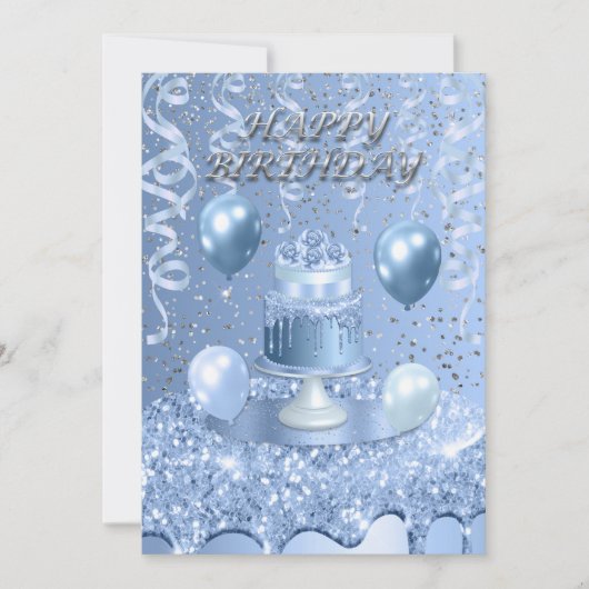 Sparkling Blue verjaardagstaart uitnodiging (Voorkant)