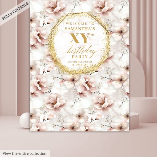 Sparkling Blush Bloemrijke Verjaardagsfeest Achter Wandkleed