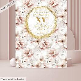 Sparkling Blush Floral Birthday Party Backdrop Wandkleed