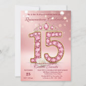 Sparkling Blush Pink 15 Tiara Rose Quinceañera Kaart (Voorkant)