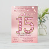 Sparkling Blush Pink 15 Tiara Rose Quinceañera Kaart (Staand voorkant)