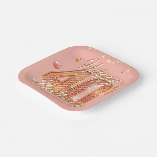 Sparkling Blush Pink and Gold 40th Birthday Papieren Bordje (Gebogen)