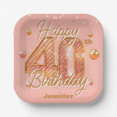 Sparkling Blush Pink and Gold 40th Birthday Papieren Bordje (Voorkant)
