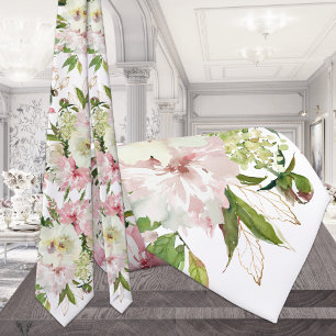 Sparkling Blush Roze & Groene Witte Bruiloft Stropdas