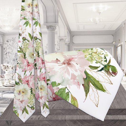 Sparkling Blush Roze & Groene Witte Bruiloft Stropdas
