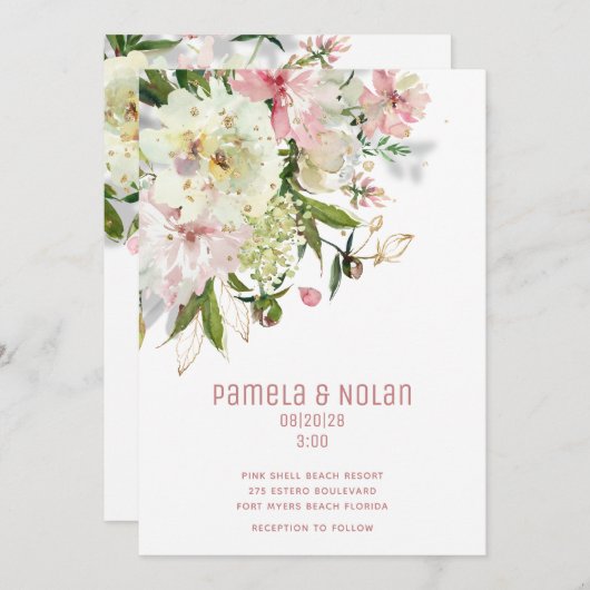 Sparkling Blush & White bruiloft uitnodiging (Voorkant / Achterkant)