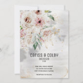 Sparkling Blush White & Greenery Wedding Uitnodigi Aankondiging (Voorkant)