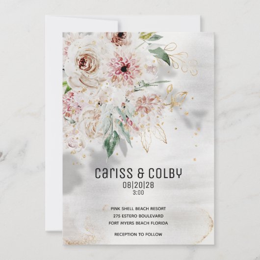 Sparkling Blush White & Greenery Wedding Uitnodigi Aankondiging (Voorkant)