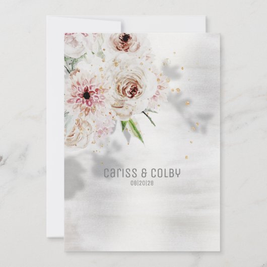 Sparkling Blush White & Greenery Wedding Uitnodigi Aankondiging (Achterkant)