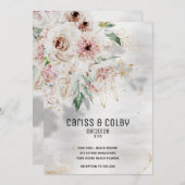 Sparkling Blush White & Greenery Wedding Uitnodigi Aankondiging (Voorkant / Achterkant)