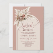 Sparkling Boho Arch Powder Pink Pampas Floral 16th Kaart (Voorkant)