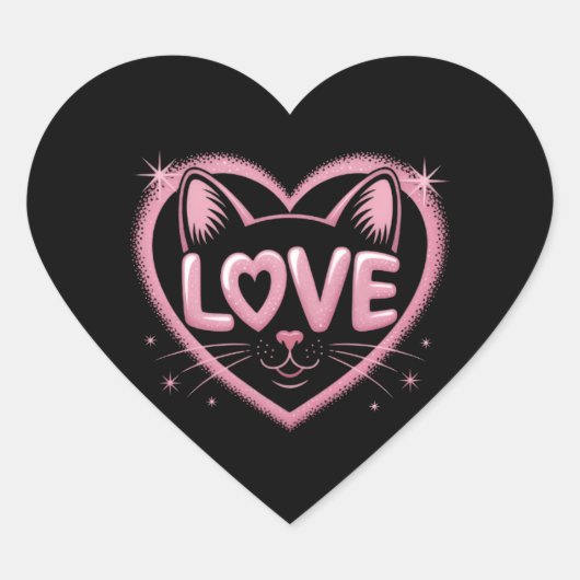Sparkling Cat Love Hart Sticker (Voorkant)