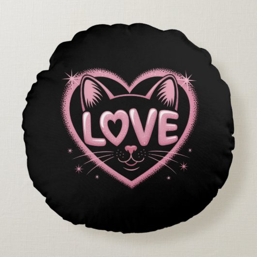 Sparkling Cat Love Rond Kussen (Voorkant)
