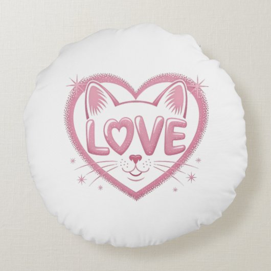 Sparkling Cat Love Rond Kussen (Achterkant)