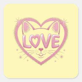 Sparkling Cat Love Vierkante Sticker