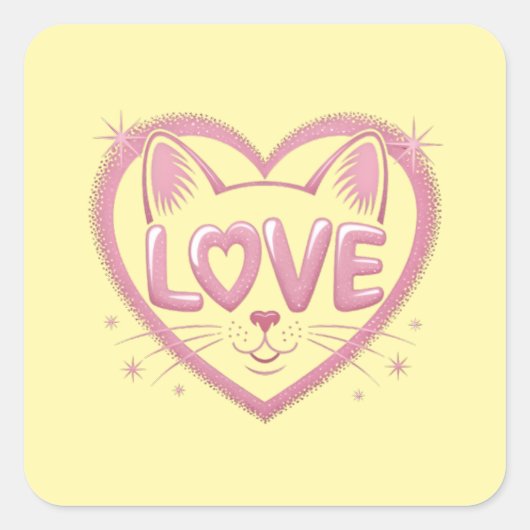 Sparkling Cat Love Vierkante Sticker (Voorkant)