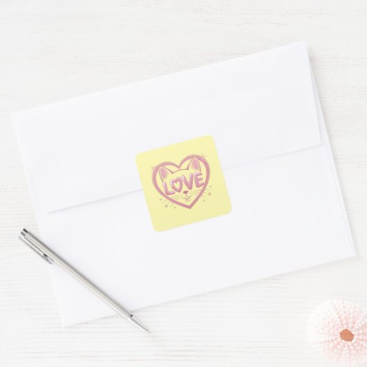 Sparkling Cat Love Vierkante Sticker (Envelop)