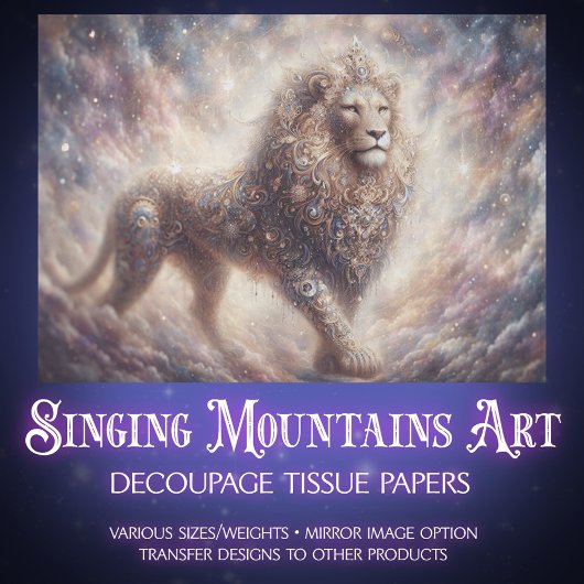 Sparkling Celestial Lion Spirit Decoupage Tissuepapier