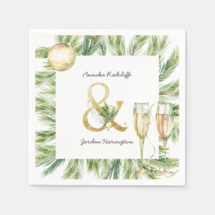 Sparkling Cheer Winter groen   Monogram bruiloft Servet