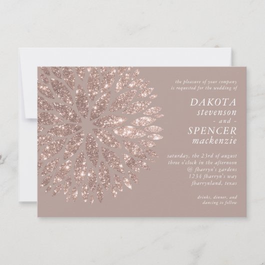 Sparkling Dahlia | Taupe Blush Roos Gold Wedding I Kaart (Voorkant)